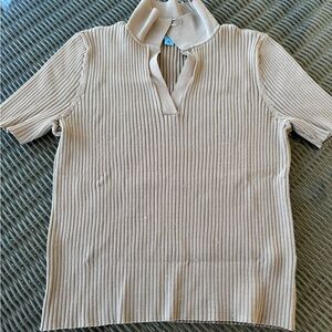 CeCe Taupe Ribbed Short Sleeve Top